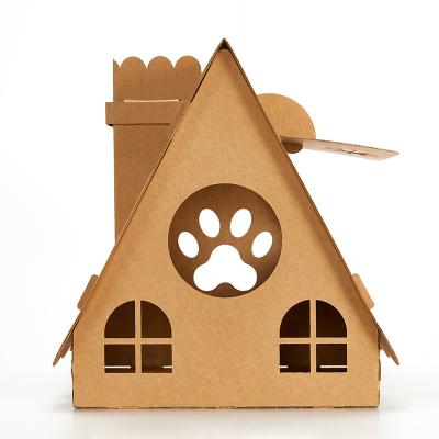 China Sustainable Pet Products Paper Cat House Toys Cat Thicker Scratch Board Cardboard Bed Kraft Corrugated Paper Carton Box for sale