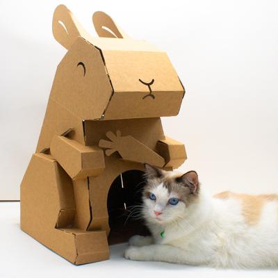 China Sustainable Pet Products Paper Cat House Recycled Cardboard Eco Cat House Scratcher DIY Assembling Custom Cat Boxes for sale