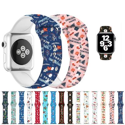 China Wholesale Water Resistant Christmas Silicone Band For Apple Watch Band 44mm 40mm 38mm 42mm For Iwatch Series 7 6 5 4 3 2 1 Printed Cartoon for sale