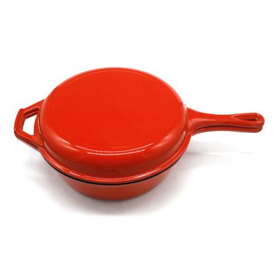 China Cast Iron Two Pieces Cast Iron Kitchen Fry Pots And Pans Red Enameled Cookware Sets Cooking for sale