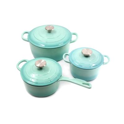 China Sustainable Enamel Cast Iron Casserole 3 Pcs Cookware Set for sale