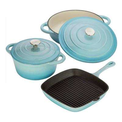 China Sustainable Factory Wholesale Enamel Cast Iron Casserole Cookware Set Cast Iron Pan Set for sale