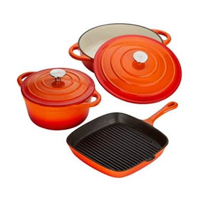 China Sustainable Grill Pan Cookware Enamel Cast Iron Casserole Set for sale