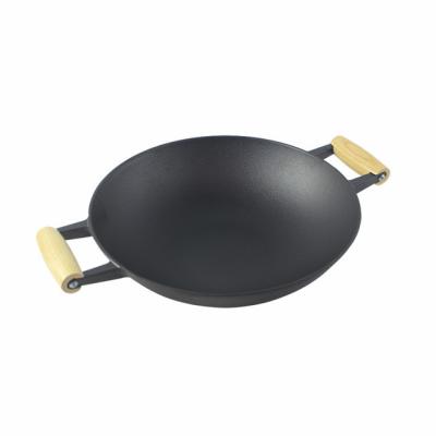 China Workable thickened uncoated wok with lid cast iron glass wok can be 36cm household customized wok with two ears and wooden handle for sale