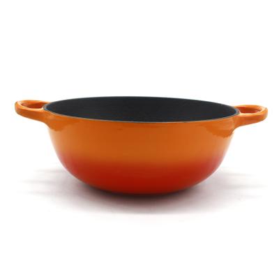 China General Use For High Quality Gas And Induction Cooker Widely Used Blue And Orange Two-ear Enamel Chinese Cast Iron Wok for sale