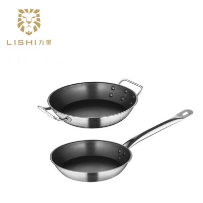 China Sustainable Commercial 18cm Non-Stick Stainless Steel Frying Pan With Sandwich Bottom for sale