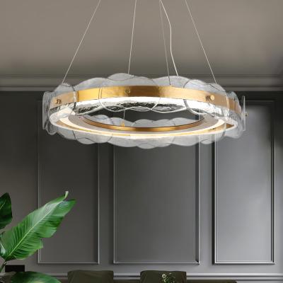 China Art Modern Modern Glass Chandelier Single Ring Metal Transparent Lamp for sale