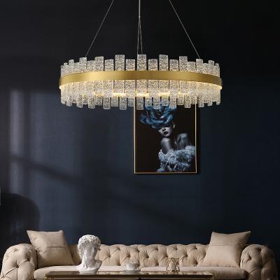 China Art Modern Modern Glass Chandelier Single Ring Metal Transparent Lamp for sale