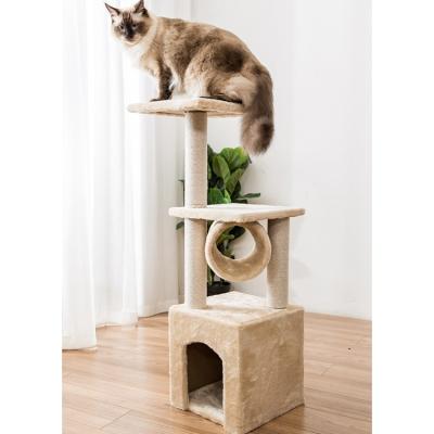 China Wholesale Viable Wooden Cat Climbing Tree Cat Scratching Post Cat Toy Tower Pet House for sale