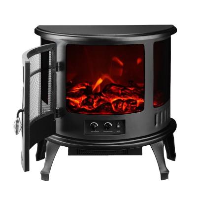 China Hotel Small Half Round Black Semicircle Decorative Self Standing 3 Side View Led Safe Freestanding Electric Fireplace With Heater for sale