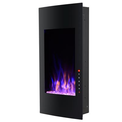 China Hotel Factory Customized Arc Glass Vertical Wall Mounted Household Curved Indoor Electric Fireplace With Back Light Decoration for sale