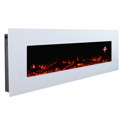 China Hotel 40 50 60 70 Inch Indoor Wall Mounted Decorative White Electric Fireplace With Large 3d Led Wood Fire Main Flame for sale