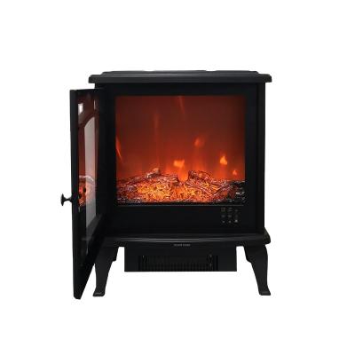 China Small Black Portable Freestanding Electric Hotel Fireplace With Antique Design for sale