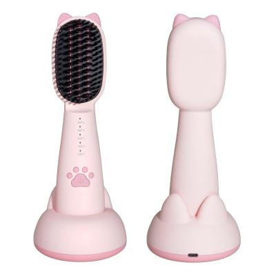 China Popular Custom Wireless Hot Brush Straightener Radio Fast Electric Ceramic Hair Comb Hair Straightening Brush for sale