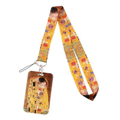 China Gustav Klimt Lanyard Starry Night Sunflower Card Holder Phone Case Key Chain ID Card Nylon Lanyard for sale