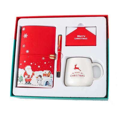 China Agriculture Business Promotion Christmas Gift Sets PU Leather Notebook + Pen + Cup + Card Holder Gift Set for sale