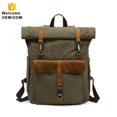 China Laptop Backpack Manufacturer Supply Roll Top Vintage Canvas Laptop Backpack for sale