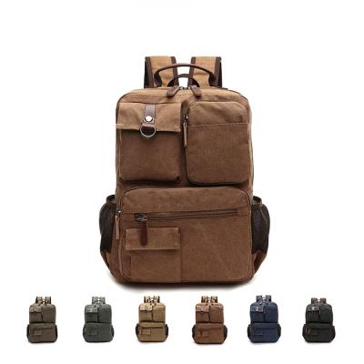 China New 2021 hot products anti-theft vintage laptop backpack canvas rucksack leather tending bag at wholesale price for sale