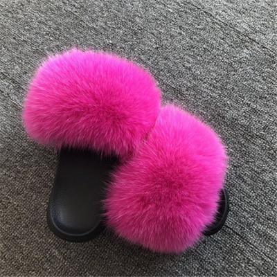 China Wholesale Home Furry Fluffy Fox Fur Jelly Slides Slippers Flip Flop Winter Anti-Slippery Real Indoor For Women EVA Customized Size OEM/ODM for sale