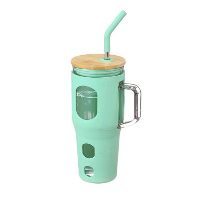 China Wholesale Viable Large Capacity Silicone Sleeve Coffee Tea Wine Glass Mugs Tumbler With Handle for sale