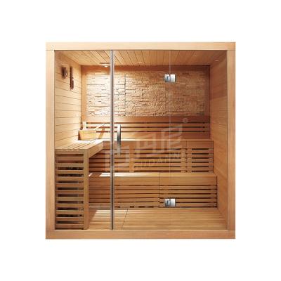 China High End Computer Control Panel Hemlock Customized Culture Stone Sauna Room for sale