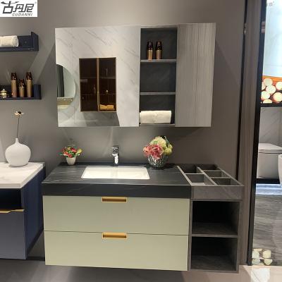 China Factory direct acid proof modern hotel directly pendant mirror washbasin waterproof vanity sintered stone bathroom cabinet for sale