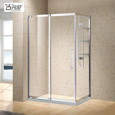 China Modern Bathroom Rectangular Single Movable Door Fixed 2 Pieces Shower Panels With Full Shelf Shower Bathrooms for sale