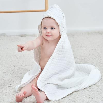 China New Style QUICK DRY Thickness 6 Layer White Muslin Cotton Baby Bath Towels With Hooded For Baby Blanket Kids Hooded Bath Towel for sale