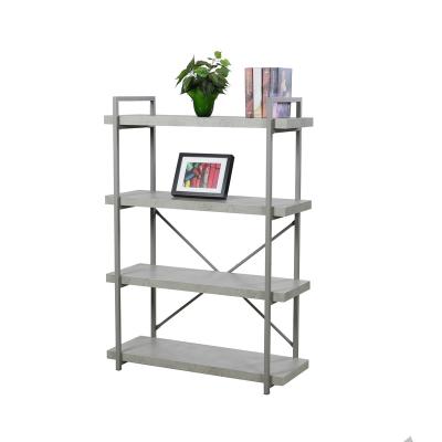 China Gray Bookcase Customized Wooden and Metal 4 Tiers Bookcase Fashion Design Home Office Furniture Storage Rack Modern Book Shelves for sale