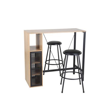 China Modern Bar Stool Wooden Bar Stool Bar Table Set With 2 Stools Metal Wood For Indoor Living Room for sale