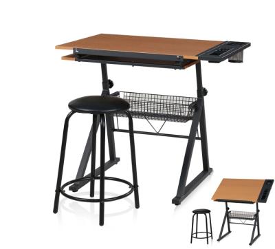 China Factory Sale School Desk Reading Writing Study Drafting Table Wood Desk Custom Size Adjustable Drafting Table With Stool Chair for sale