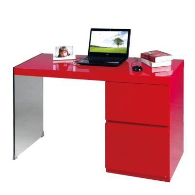 China JUSTHOME LAPTOP DESK JUSTHOME Tabletop Modern Red High Gloss Wooden Small Computer Desk With Drawers PU Table Mood Glass Leg Desk for sale