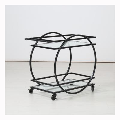 China Foldable dining cart metal dining car with wheels 2 tires metal dining cart cartfor kitchen glass room for sale