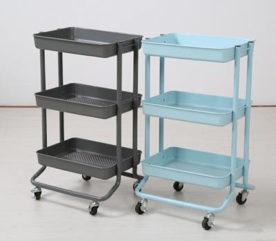 China JUSTHOME 3 Tiers Metal Restaurant Home Kitchen Storage Organizer Serving Cart Mobile Metal Trolley Cart with Wheels for sale