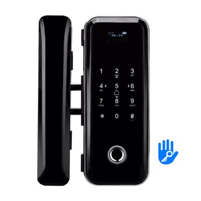 China Anti-peep Code Fingerprint Tuya TTlock Sliding Biometric Aluminum Smart Glass Door Magnetic Lock 12mm for sale