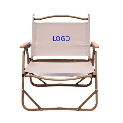 China Outdoor Camping Balcony Kermit Chair Aluminum Alloy Folding Casual Chair Beach Grain Easy-carry Wooden Camping Chair for sale