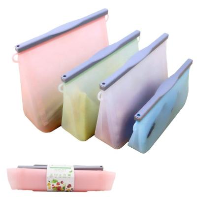 China Custom Reusable Viable Food Grade Bpa Freezer Bag Dishwasher Safe Silicone Food Storage Bag Set With Logo For Food 4 Packs for sale