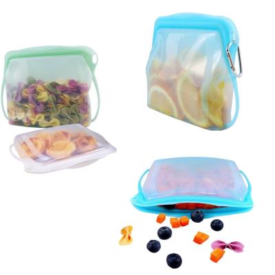 China Eco-Friendly Reusable Silicone Food Grade Silicone Food Storage Bag Viable Kitchen Multi-Function Ziplock Bag Pouch With Print for sale