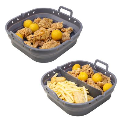 China Sustainable Silicone Non-Stick Collapsible Square Pan Liners Easy Clean Air Oil Free Frying Fryer Making Pan Tools Silicone Pots Bake With Divider for sale