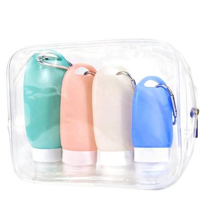 China Liquid refill& 1-in-1 Customized Leak Proof Shampoo/Lotion/Sunscreen Portable Refillable Bottles Dispenser Set Kit Silicon Gels/Cosmetics With Key Chain Set for sale