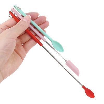 China Disposable Mini Baby Silicone Spoon Food Remover Scraper Spatula Ketchup Jam Tool Kit with Long Silicone Handle for sale