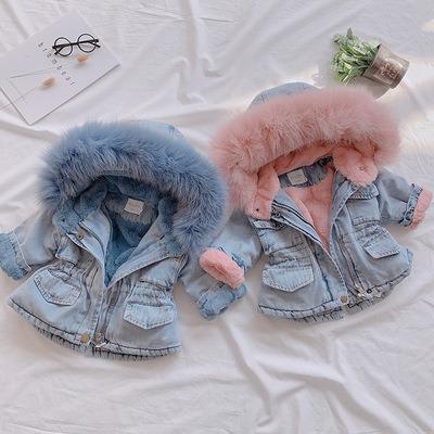 China Luxury design QUICK DRY 2021 kids pink and blue cotton velvet baby denim winter thick jackets for sale