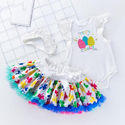 China Long New Vacation Baby 0-2 Year Easter Egg Cotton Tutu Babies Sleeveless Three-Piece Romper Jumpsuit for sale