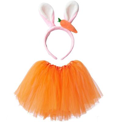 China Cute Breathable Kids Girls Easter Plush Bunny Ears Carrot Hair Band With Orange Tutu Dresses Kids Easter for sale