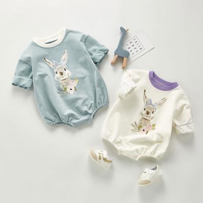 China Autumn Toddler Rabbit Long Sleeve Round Neck Cotton Easter Printing Baby Romper Wholesale for sale