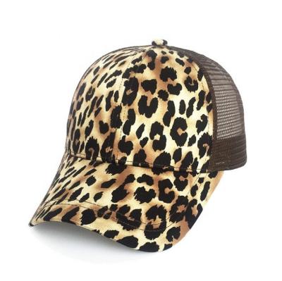 China breathable & Hot Selling Waterproof Washing Cotton Leopard Sports Baseball Caps Summer Baseball Ponytail Animal Hats for sale