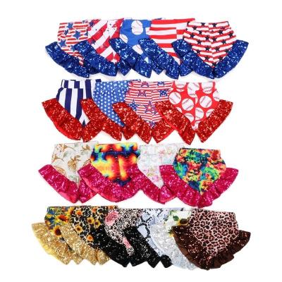 China Breathable Hot Selling Floral Prints With Sequins Ruffle Baby Bloomers Monogram Shorts Mixed Styles for sale