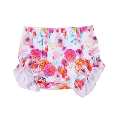 China Breathable Cotton Muslin Ruffle Bloomers Floral Print Boutique Bloomers Set Baby Short Pants Kids Underwear Diaper Cover for sale