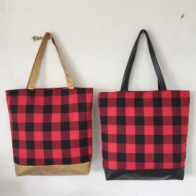 China 2018 Fashion New Arrival Personalized Large Handles Buffalo Plaid Leather Tote Bag for sale