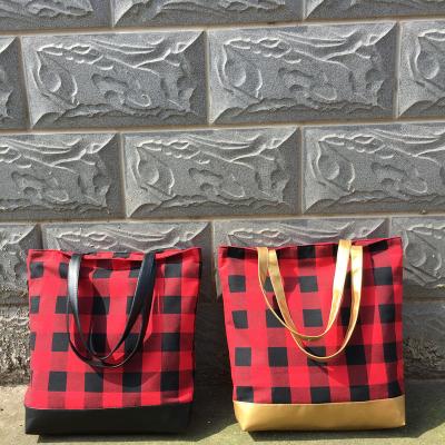 China Fashion Alibaba China Factory For Promotion Price Cheap Monogram Buffalo Plaid Tote Bag Christmas Gift Bag for sale